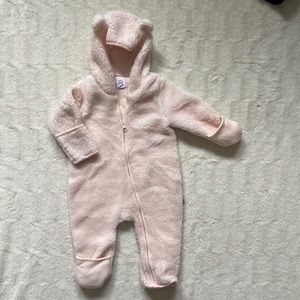 Like new light pink Baby Gap bear fleece bunting (3-6 mos)